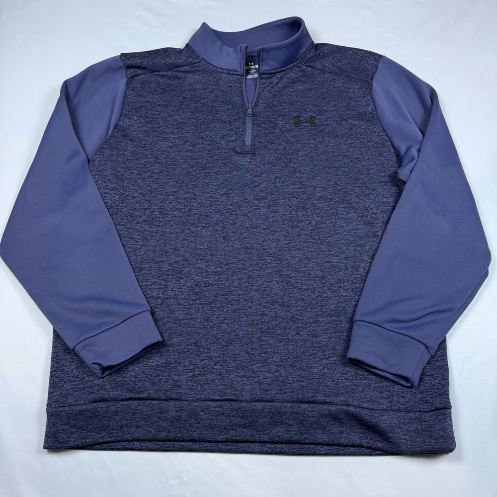 Under Armour Quarter Zip Pullover Mens XXL Navy Heathered Fleece Loose